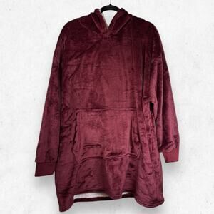 Choa Collection One Size Kangaroo Pocket Burgundy Blanket Hoddie NWT